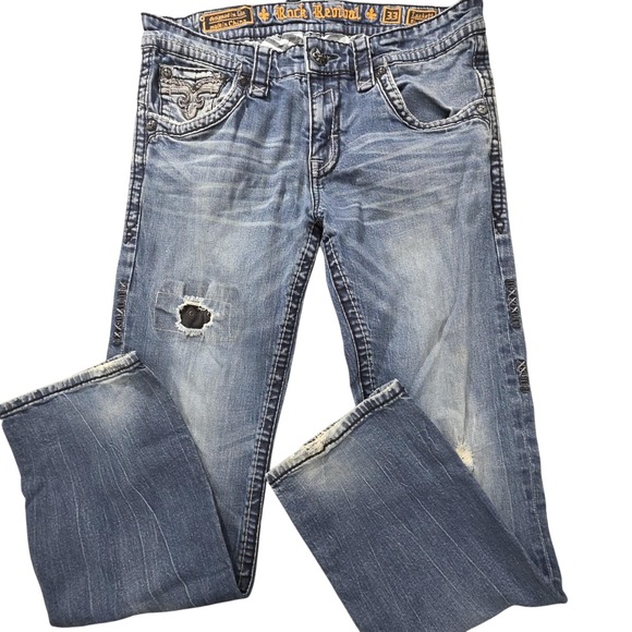 Rock Revival Jeans Mens 33x32 Luckett Relaxed Straight 17 Distressed Mid Rise - Picture 1 of 15
